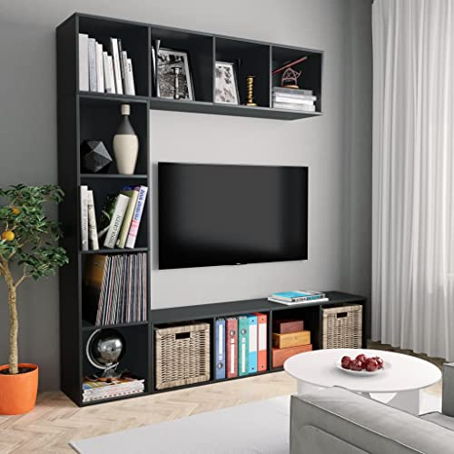 KTHLBRH Bücherregal, Standregal, Freistehendes Regal, Raumteiler, für Büro, Wohnzimmer, Schlafzimmer, dekorativ Bücherregal,3-TLG. Bücher-/TV-Schrank Set Schwarz 180×30×180 cm