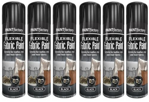 B&H 6 X Black Flexible Fabric & Vinyl Spray Paint Leather Textile Fast Drying 200ml
