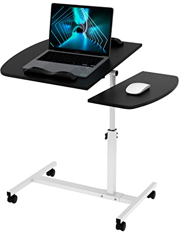 Mesa de cama plegable para ordenador portátil, mesa ajustable en altura 61,5-96,5 cm y mesa de trabajo reclinable con 360 ° ruedas y estructura de metal para habitación, carga Max15 kg (Negro)