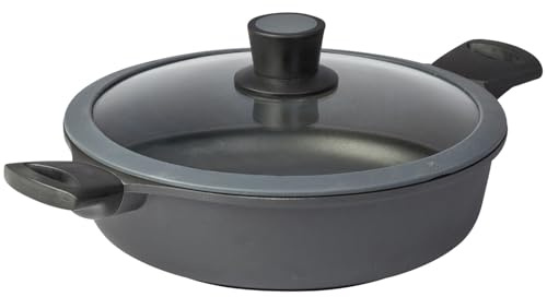 SKK große Aluguss Kasserolle Ø 28 cm - induktionsgeeignet - hoher Antihaft beschichteter Bratentopf mit Glasdeckel - Made in Germany