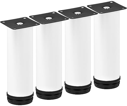 TCHOSUZ 4 Inch Heavy-Duty Metal Furniture Legs 4-Pack Modern Round White | Sturdy Iron with anti-rust coating, Support 400lbs, Pre-drilled Holes & Screws for Fast DIY, Fits Cabinet Sofa Table