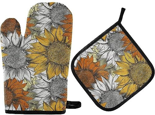 Gants De Cuisine Et Maniques Tournesols Marguerites Fleur Maniques Anti Chaleur Maniques Cuisine Antidérapant Gants De Four pour Barbecue Grillade Femmes