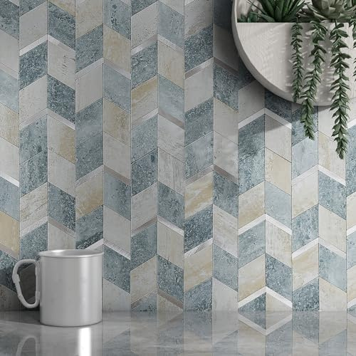 M MOFIT Marmor skala av och klistra fast kakelklistermärken för kök, självhäftande mosaik väggplattor för badrum diamant (5ark, blågrön)