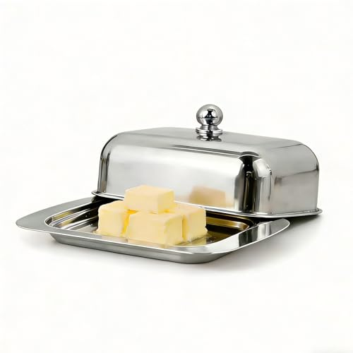 ANKROYU Beurrier Avec Couvercle Et Poignée, Plat à Fromage Au Beurre En Acier Inoxydable, Bac à Dessert, Boîte De Rangement Rectangulaire Pour Stockage Des Aliments Pour Cuisine Domestique