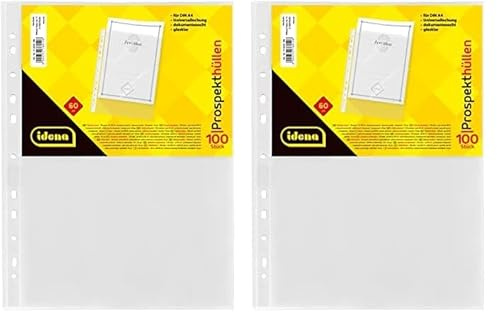 Idena 376010 - Pochettes format DIN A4, indélébiles, transparentes, 60µ, 100 pièces (Lot de 2)