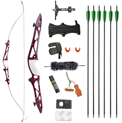 AMEYXGS 68 70 Bogenschießen Takedown Recurve Pfeil und Bogen Set 20 lbs 30 lbs 40 lbs Aluminiumlegierung Riser Jagd Ziel Übungsbogen Traditioneller Langbogen (68 Zoll rot, 34BLS)