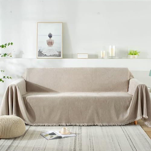 Ayoiow Sofabezug Wasserdicht Sofahusse Khakifarbe Sofahusse 1 Sitzer Chenille Einfarbig