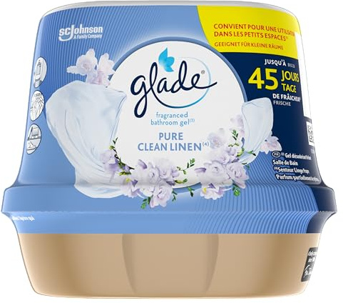Glade Badezimmer Duftgel, Lufterfrischer für Ihr Bad, Pure Clean Linen, 8er Pack (8 x 180g)