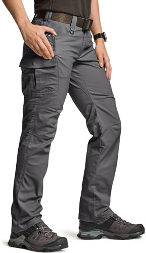 CQR Women's Flex Stretch Tactical Pants, Water Resistant Ripstop Cargo Work Pants with Pockets for Outdoor & Hiking, Vanguard Charcoal, 6