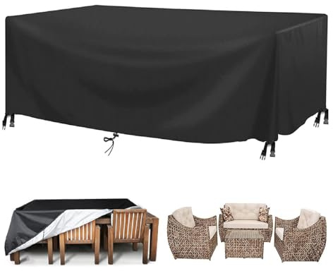 18meng Art Abdeckung Gartenmöbel Wasserdicht 220x120x100cm Schwarz Abdeckplane Gartenmöbel Winddicht Winterfest Anti-UV 600D Oxford Gewebe Sitzgruppe Gartentischabdeckung wasserdichte Abdeckhaube