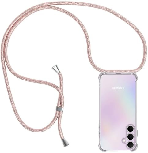 ZYIMOU für Samsung Galaxy A35 5G Hülle mit Band, Handyhülle Samsung Galaxy A35 5G Handyband Hülle mit Kette Schutzhülle Kordel zum Umhängen Transparent Weich TPU Silikon Bumper, Rosé Gold
