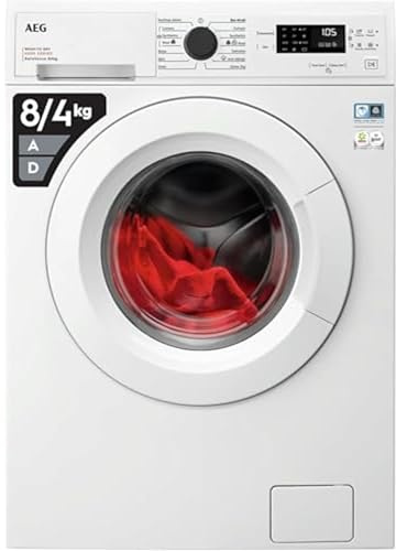 AEG 6000 Series Washer Dryer, LWX60846B, 8kg Wash/ 4kg Dry Load, 1600rpm, 75 dB, AutoSense, TimeSave to Adjust Laundry Cycles, Quick Programme, Freestanding, Wash-to-dry, 847x597x557mm, Class D, White