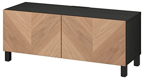 BESTÅ TV-Bank mit Türen, 120 x 42 x 48 cm, schwarz-braun/Hedeviken/Stubbarp-Eichenfurnier