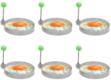 Innoteck Egg Ring - Stainless Steel - Shaping Ring with Anti-Scald and Folding Handle - Non-stick Round Mould - Egg Frying or Shaping Omelette, Sandwich, Pancake and Mini Burger - Pack of 6