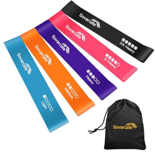 Resistance bands [Set of 5] Exercise Bands Set for women and men 5 Strength Levels Latex Elastic Stretch Loop Physio Fitness Equipment for Home Gym Pilates Yoga Workout - Carry bag included