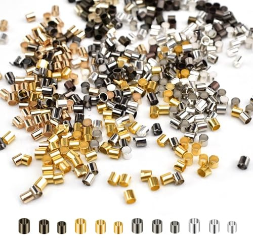 Guetschperlen Set 1200 Stk Tube Crimp Perlen Quetschperlen Verschluss Abstandsperlen Kaschierperlen Spacer für Schmuckherstellung