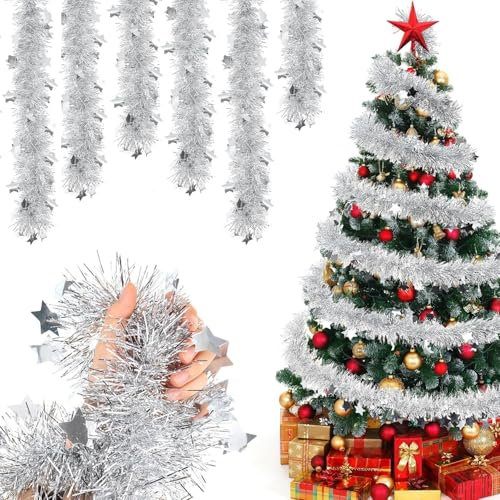 Guirlande De Guirlandes d'arbre De Noël 6 Pièces, Guirlande De Décoration De Noël De 2 M, Guirlande De Décoration d'arbre De Noël, Guirlande De Noël (Argent)