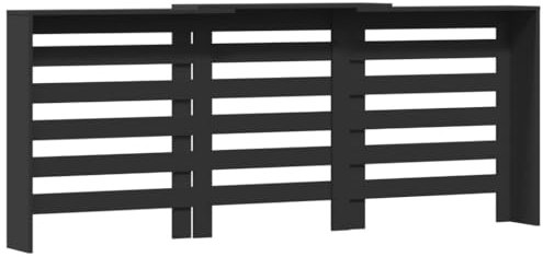 Gecheer Engineered Wood Radiator Cover Cabinet - Modern Black Decor, 156/205 x 21.5 x 83.5 cm, Living Room Shelf Model852718
