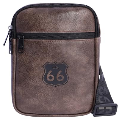 Route 66 - Borsello Uomo Tracolla con 2 Tasche in EcoPelle – Borsa Tracolla Uomo - tracolla uomo - borsa uomo tracolla - Design Casual - Resistente Tela - Unisex
