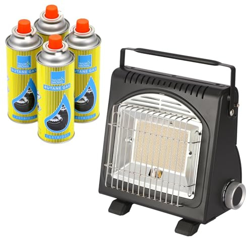 Portable Butane Heater 1.7kW - Compact Outdoor Gas With Piezoelectric Ignition - Infrared Ceramic Burner, Lightweight Camping Emergency Outdoor Heating (Heater + 4 Canisters)