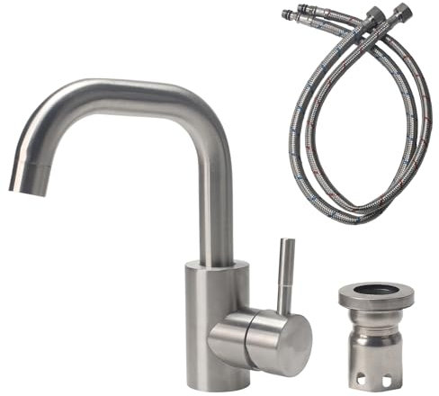 Minnhua Grifo Cocina Acero Inoxidable, Grifo Baño 360°Giratorio con Manguera, Grifo de Baño Lavabo Agua Fria y Caliente, Mezclador Monomando Lavabo (Color Cepillado)