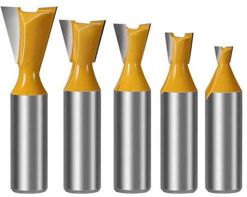 Vearter Schwalbenschwanz Fräser Bohrersets 5 Stück 12,7mm Schaft, 6,35mm 12,7mm 9,52mm 15,9mm 19,05mm Durchmesser Hartmetall-Fräskopf für die Holzbearbeitung, Holzfräser zum Herstellen von Kisten
