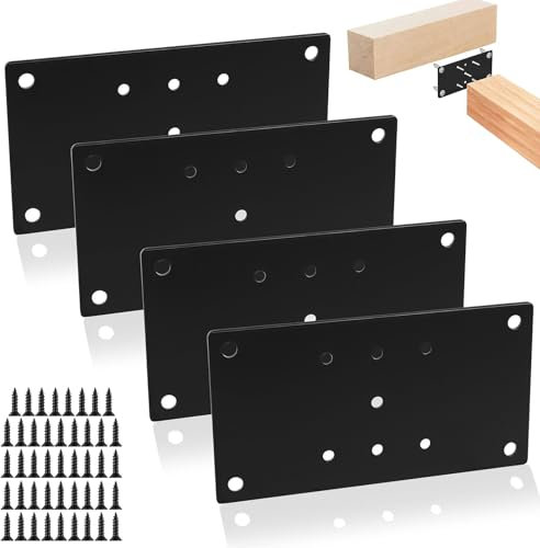 4 Pz Piastra Staffa Angolare Piatta per Colonna da Patio, Piastra di Giunzione Piana, Piastre di Giunzione Piatte, Staffe Piatta per Padiglione Terrazza Ringhiera Legno Palo di Posta, Nero/165x89mm