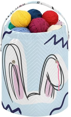 Fustylead Strick-/Häkeltasche mit Hasenohren und Ostereiern, tragbar, große Garnaufbewahrung, Kordelzugkorb, Organizer für Häkelnadeln, Projekte, zum Aufbewahren von Knäuel, kurzen Stricknadeln