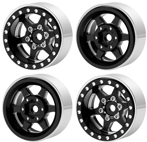 SWX 4PCS 1.1 Metal Black beadlock wheels for Axial SCX24 1/24 TRX4M 1/18