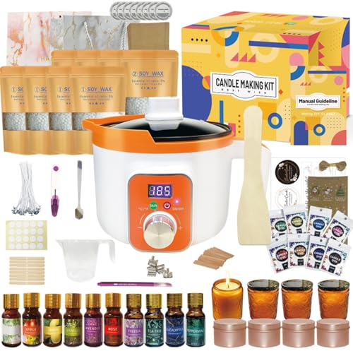 Ksedcon Kerzen Set Selber Machen Anfänger mit Digitalem Schmelzer - Komplett DIY Kerzengießset mit Sojawachs, Ätherische Öle, Kerzengläsern, Dochten & Farbstoffen