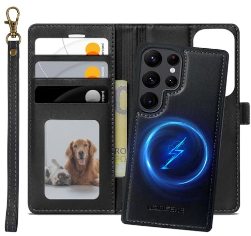 Tawarror Magnetische Hülle für Samsung Galaxy S23 Ultra Handyhülle, [2-in-1] Abnehmbar PU Lederhülle für Samsung S23 Ultra Kabellos Laden Kartenfach Standfunktion Flip Klapphülle Schutzhülle, Schwarz