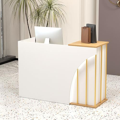KUKIXKK Empfangstheke Rezeption Rezeptionstheke Empfangstresen Mit Computertisch Aus Holz Rezeptionstresen Modern Büromöbel Thekentisch Büromöbel Rezeptionsmöbe(White Yellow,80x45x95cm)