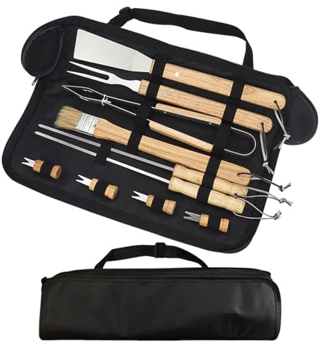 HyzaPhix Edelstahl Grillzubehör, 10 Stücke BBQ Grillbesteck Set Grillwerkzeug Set Grill Zubehör Grillutensilien für Barbecue Grill, Grillen Geschenke für Männer (10 Stücke)