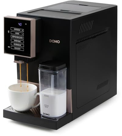 DOMO DO743K Machine à Expresso Entièrement Automatique avec carafe à lait intégrée - 1 touche bean to cup - Entièrement personnalisable - Espresso, Americano, Lungo, Cappuccino, Latte - 19 bars