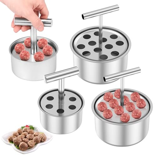 2 Stück Fleischbällchen Former,12 Löcher und 6 Löcher,Antihaft Frikadellenformer Edelstahl,Küchenwerkzeug für Frikadellenformer für Küche,Haushalt und Outdoor