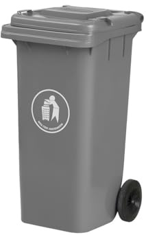 DUAS Outdoor Wheelie Bin Trash Can Large 100L & 120L EN840 Certified Rubbish Waste Dustbin with Lid, Rubber Wheels, and Steel Axle – Durable for Home Workplace and Commercial Use (Grey, 100L)