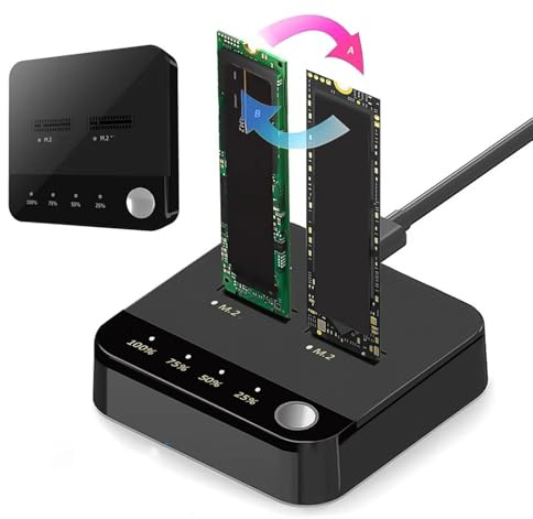 ASHATA NVMe M.2 Duplicator Dual Bay Enclosure SSD Cloner, M.2 Hard Drive Duplicator Serial ATA to NVMe Dock Station, Support Offline Cloning UASP and Trim