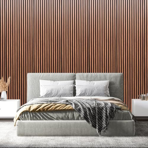 Acoustic Wall Panel Slat Design Decorative Panelling Brown Oak Shade 2400 x 600mm Sound Absorbing 3D Feature Wall