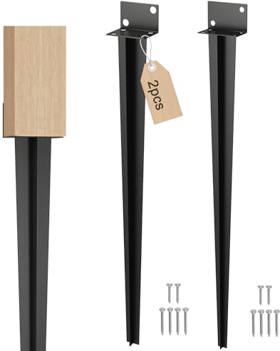 XMTECH Lot de 2 douilles de sol à enfoncer pour poteaux en bois - 40 x 500 mm - Support galvanisé en forme de L - Pour projets de jardin - Noir
