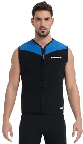 Lemorecn Traje de neopreno sin mangas de 3 mm para hombre, chaqueta de neopreno con cremallera frontal, chaleco de buceo para deportes acuáticos (UK2095-BLUE-XXL)