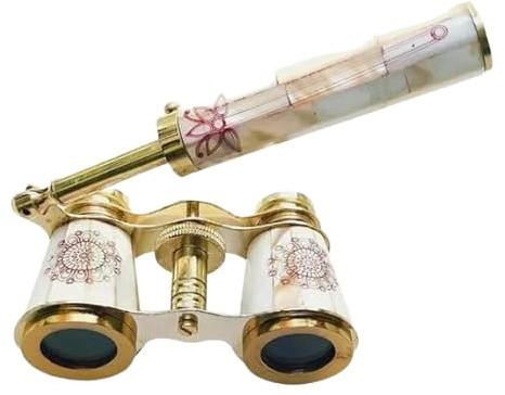 Vintage Opera Glasses with Handle – Brass & Mother of Pearl Binoculars for Theatre, Opera & Collectors Retro Handheld Field Glasses for Decor & Gifts