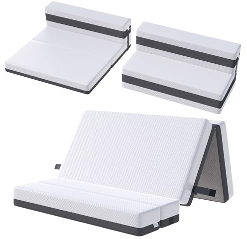 TeQsli Gel Klappmatratze 15 cm Höhe, Gästematratze, 4-teilige Faltmatratze & 3-in-1 Schlafsofa mit waschbarem und abnehmbarem Bezug, Öko-Tex & CertiPUR Zertifiziert (75x200x15cm)