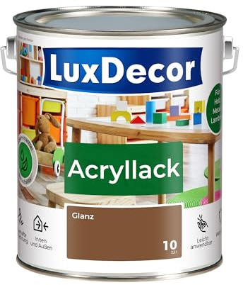 LuxDecor Acryllack 2,2 L Glänzend (10) Haselnusswald, Holzlack Buntlack, Spielzeuge Metall Möbel Fenster Sicher Kindermöbel Spielzeuge