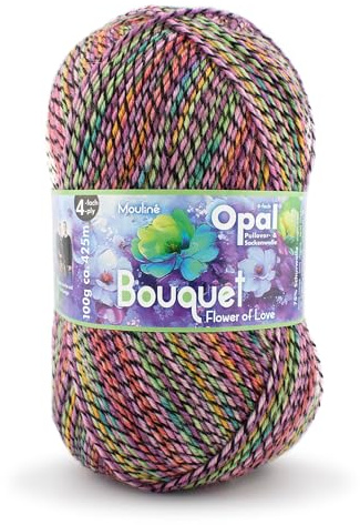 Opal Bouquet Mouliné Sockengarn, 4-fach, 75% Schurwolle Superwash, 25% Polyamid, 425m Lauflänge, 100g Knäuel (11680 Flower of Love)