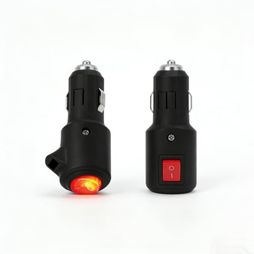 2 Stück Universal 12V Zigarettenanzünder Stecker, Zigarettenanzünder-Stecker mit Schalter mit LED-Schalter und 2 Stück 15A Sicherung für Auto Wohnmobil Boot Motorrad