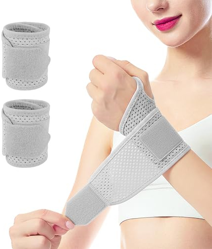 2 stycken handledsbandage, justerbart handledsstöd med förvaringsväska, grå senskidinflammation bandage, lämplig för handledsförvaring, senskidinflammation eller sport