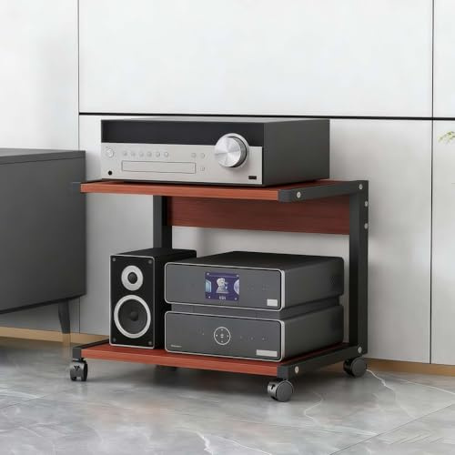 TAUIANE Mueble Multimedia De 2 Niveles, Estante para Consola De Videojuegos, EstanteríA Moderna para Audio Y VíDeo, con Ruedas, Estantes De Madera, para SalóN O Sala De Juegos,003,50x40x45cm