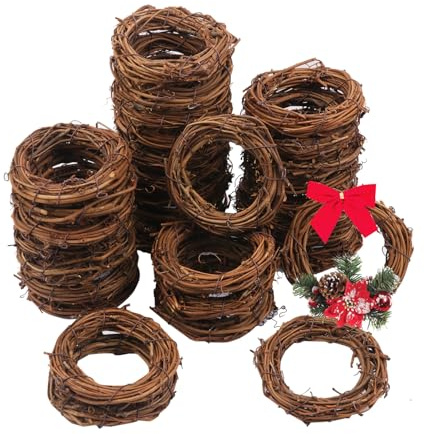Yiksonyo 60 Pcs 3.15 Inch Natural Grapevine Wreath Set, Natural Rattan Wreath,Hand-Woven 3.15 Inch Vine Branch Wreaths, Perfect for DIY Crafts, Christmas Decorations, and Wedding Supplies