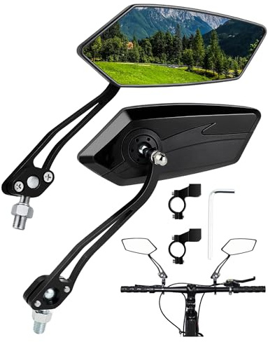 Retrovisor Bicicleta - Espejo para Bicicleta - Espejo para Scooter Eléctrico -2 Piezas Ajustable 360°, Anticaída, Reflectante, Compatible con Manillares 20-24 mm (Negro)