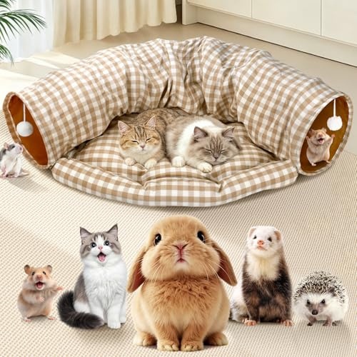 Spardar XXL 2-in-1 Katzentunnel, mit Herausnehmbarer Matte, Checkered | Tunnel für Katzen, Waschbar, Interaktives Spielzeug für Kaninchen, Chinchillas, Igel, Meerschweinchen und Katzen